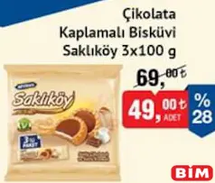 ÜLKER SAKLIKÖY ÇİKOLATA KAPLAMALI BİSKÜVİ 3X100 G